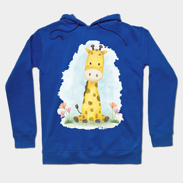 Giraffe Cute Watercolor Hoodie by Mako Design 